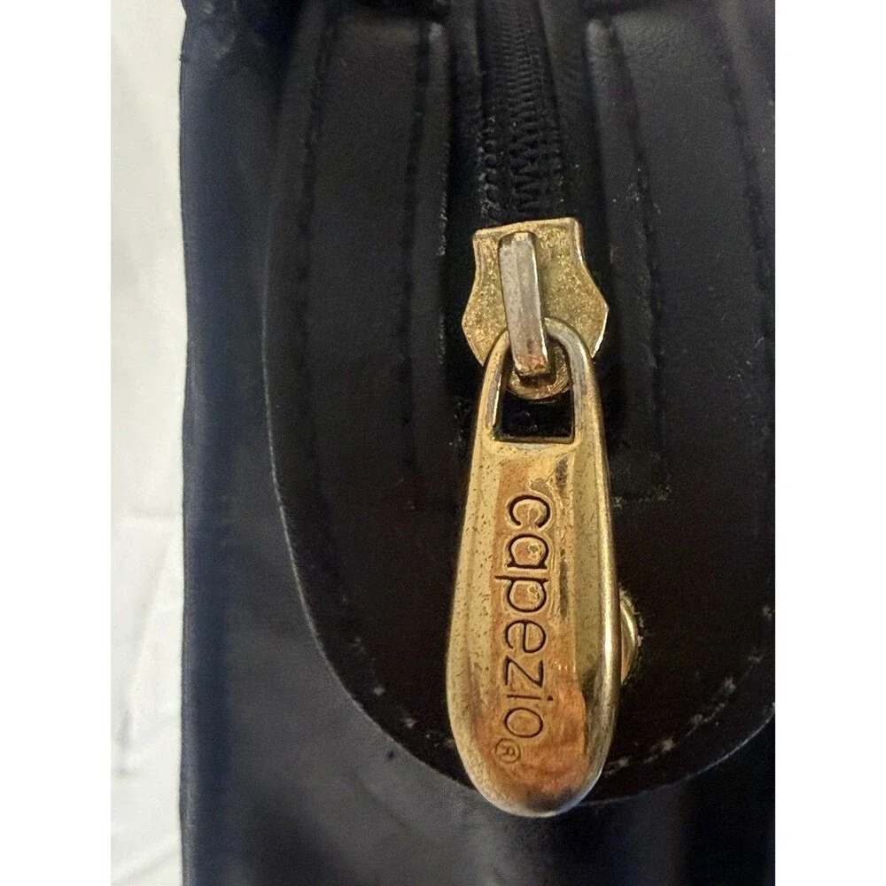 Vintage Capezio Faux Leather Crossbody Shoulder Bag Purse black w/Brown Trim